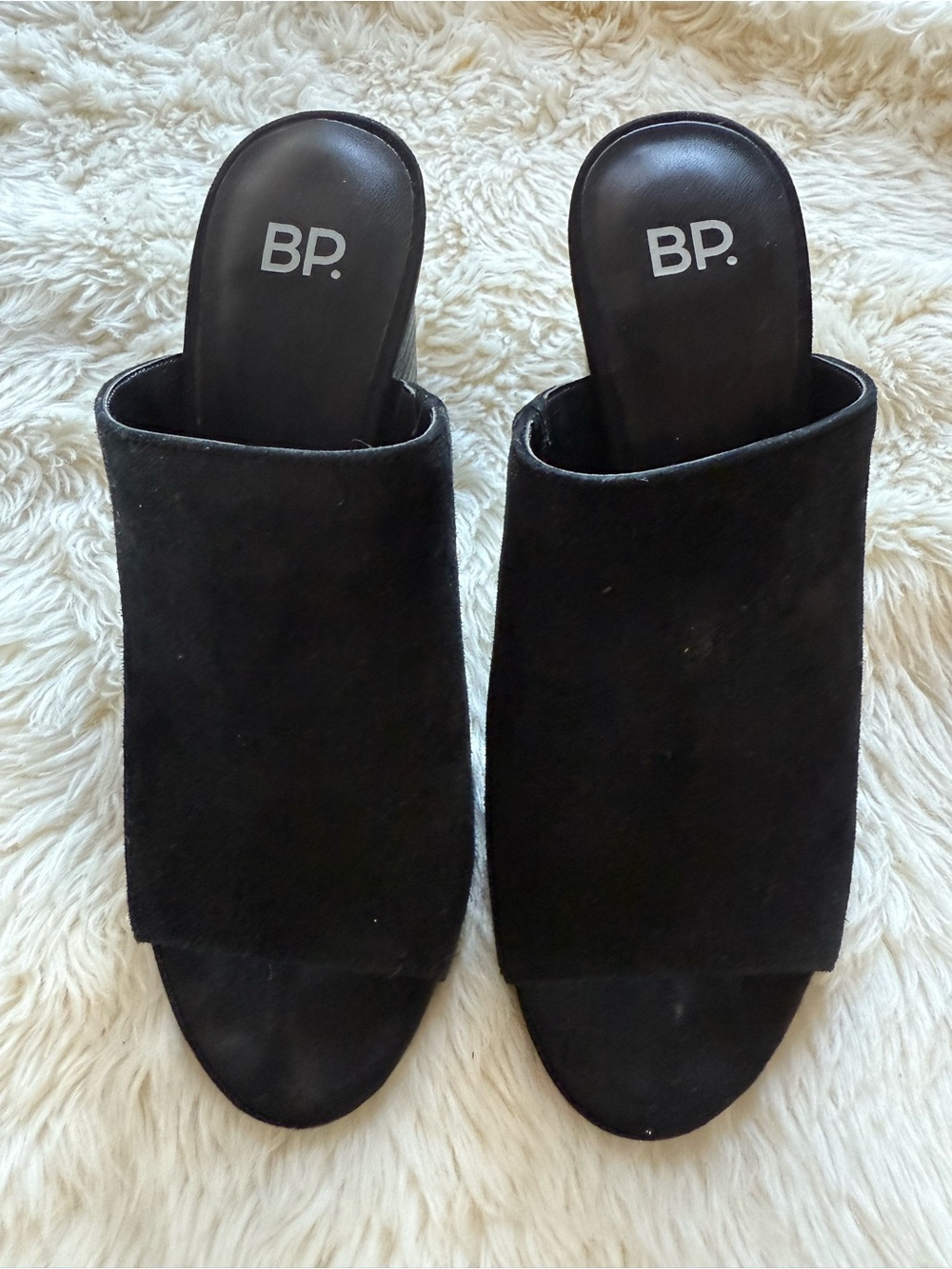 bp Black Open-Toe Suede Mule Slides